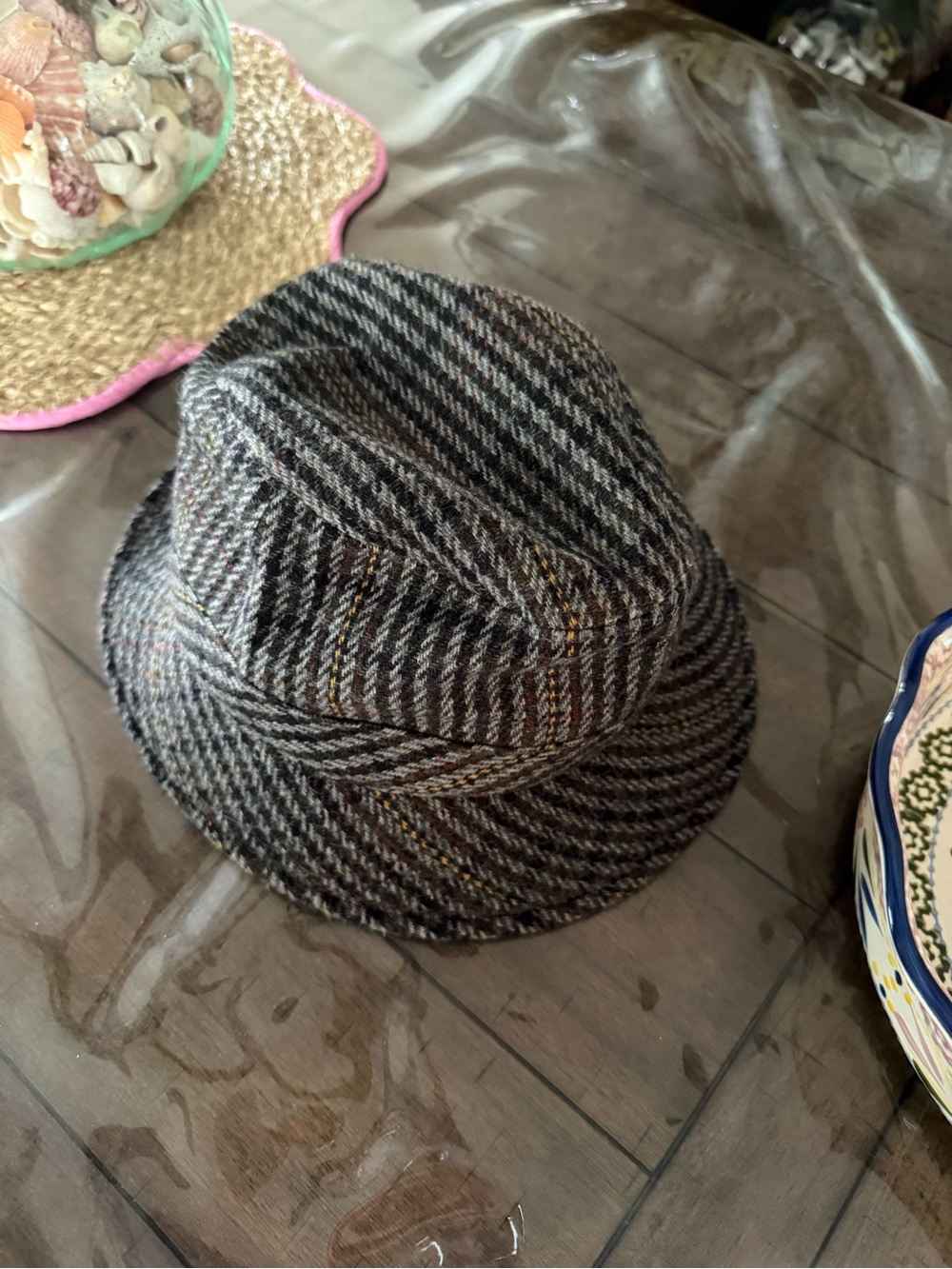 Men's wool fedora Gray/blk with Rose-Gold Lining